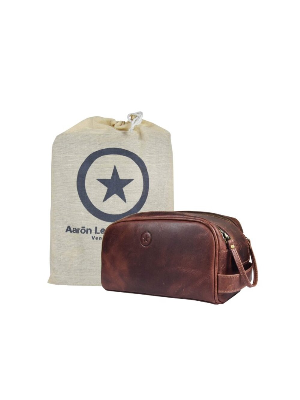 Genuine Buffalo Leather Toiletry Travel Pouch Waterproof Lining Dopp Kit